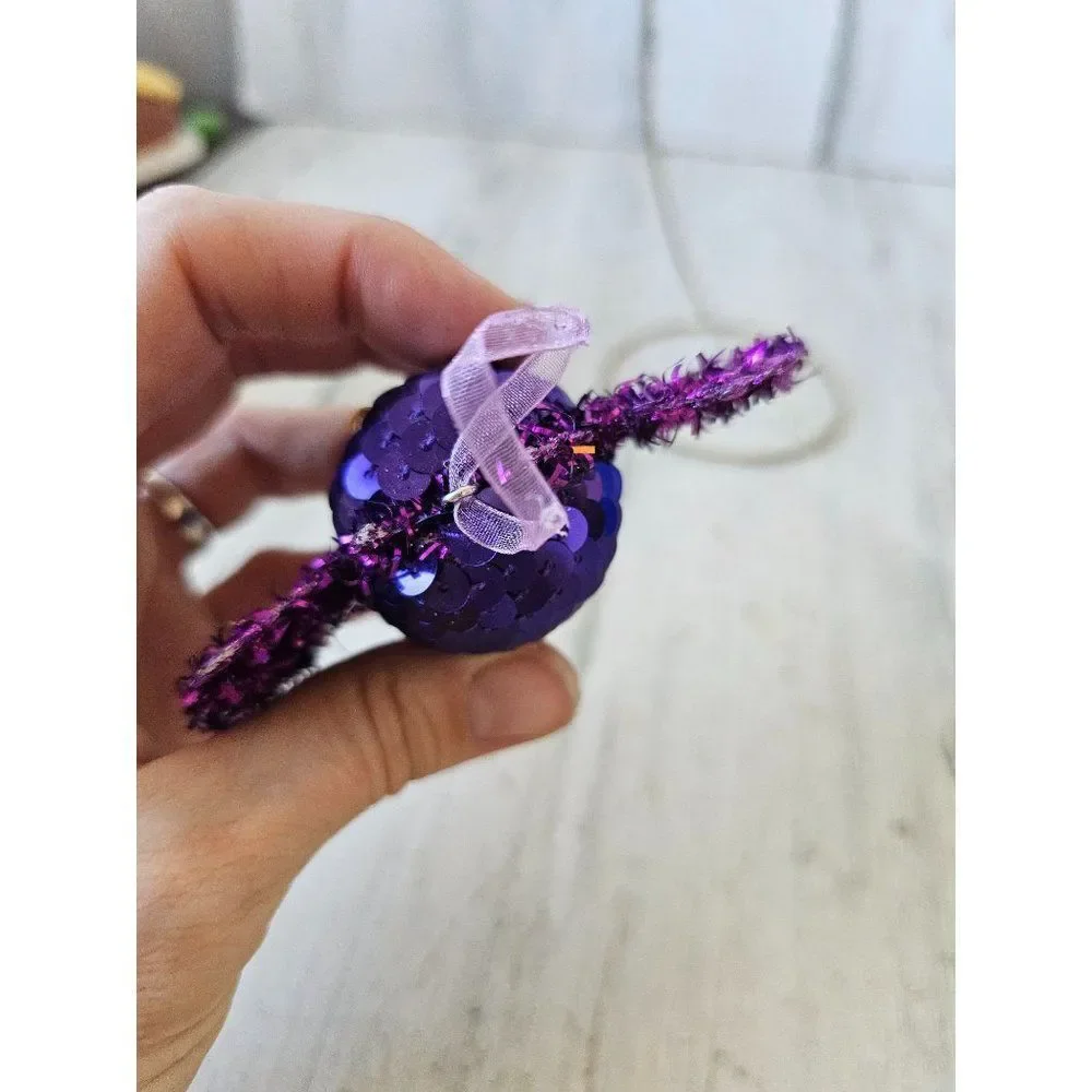 Pier 1 sequined bat ornament purple glitter‎ Xmas vintage tree unique